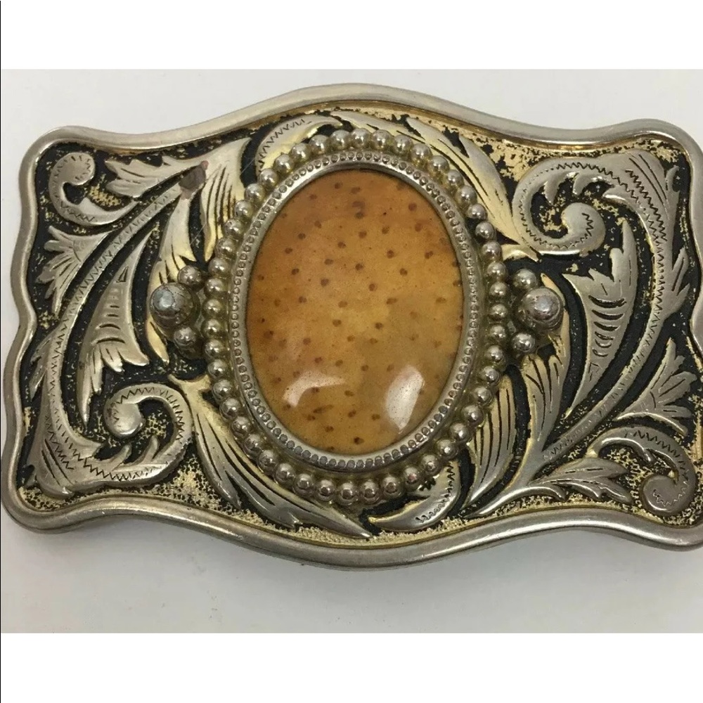 Western belt buckle mens metal engraved with stone